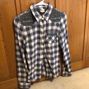 Flannel shirt with lace, light grey and light blue